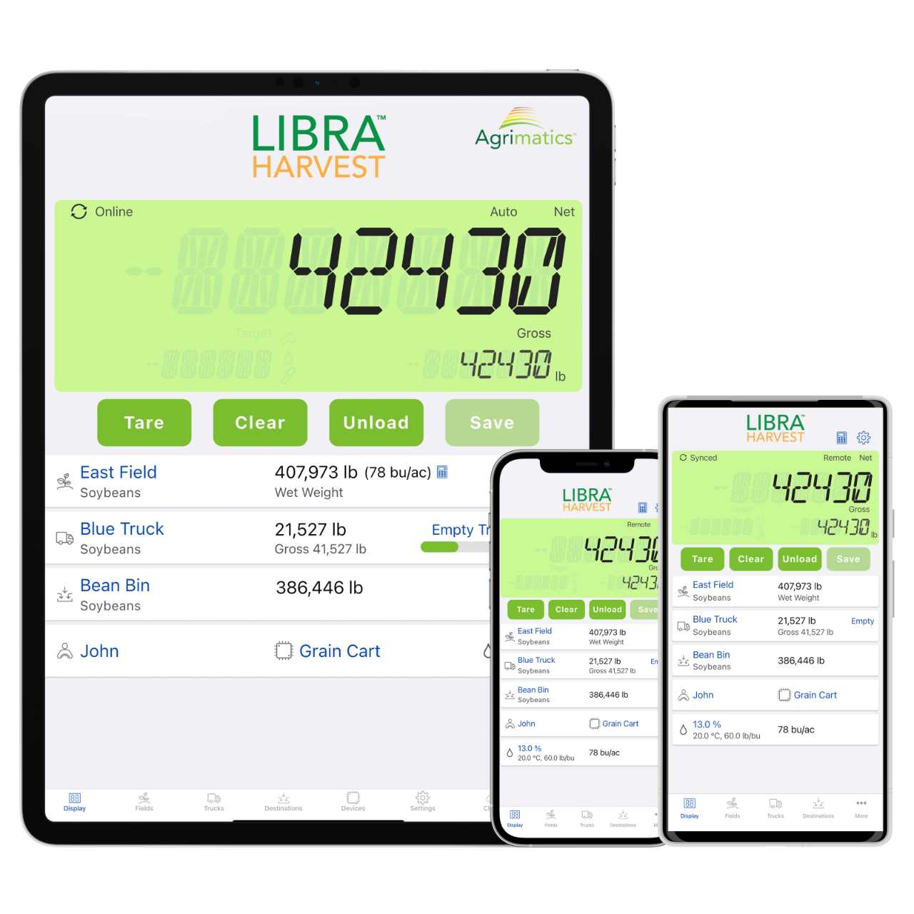 Libra Harvest app shown on multiple mobile devices