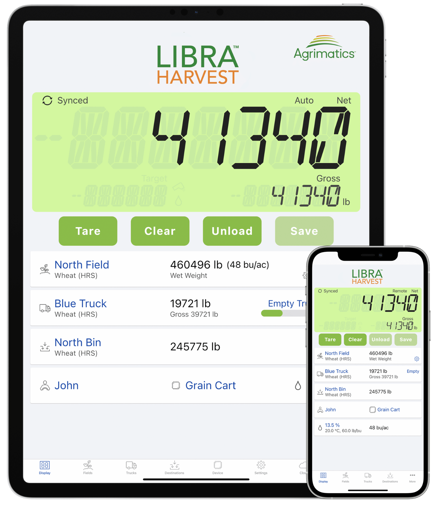 A tablet and phone running the Libra Harvest app