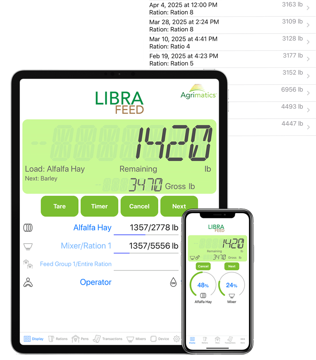 Tablet and phone showing the Libra Feed app feeding list